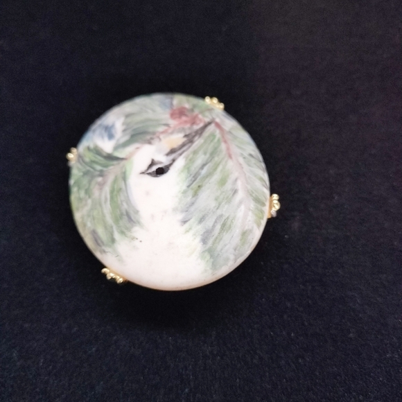 Handcrafted Bird Brooch Pin with Gold Accents Porcelain - Picture 3 of 8